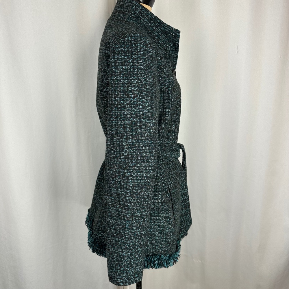 Milena Nicole Collection Teal Black Tweed Belted Jacket Coat Size 10 NWOT - Picture 5 of 15
